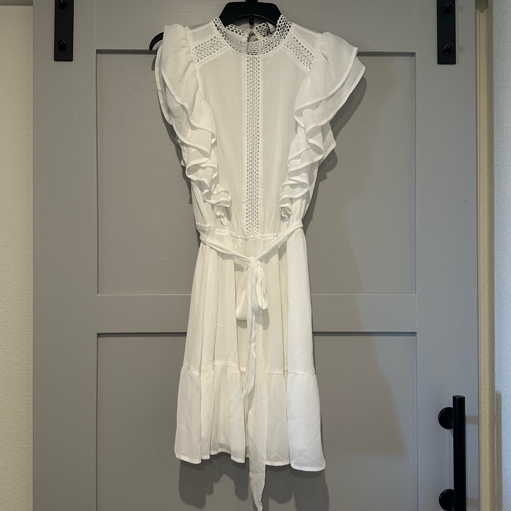 White crochet high neck dress